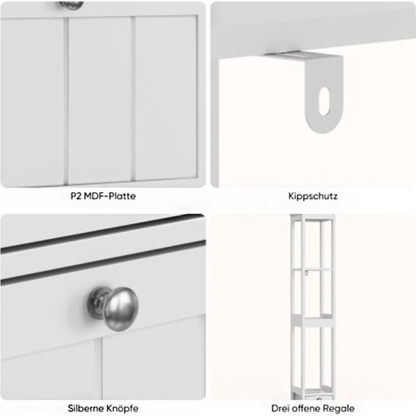 Armoire haute étroite, meuble de salle de bain, meuble bas étroit autoportant, colonne de rangement en bois, meuble autoportant avec 2 tiroirs et 3 étagères, 20 cm (L) x 30 cm (l) x 160 cm (H), blanc (1/5)