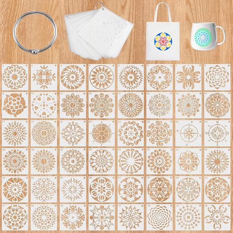 48 plantillas de mandala blancas, 10 x 10 cm, plantilla de flores para pintar. (1/5)