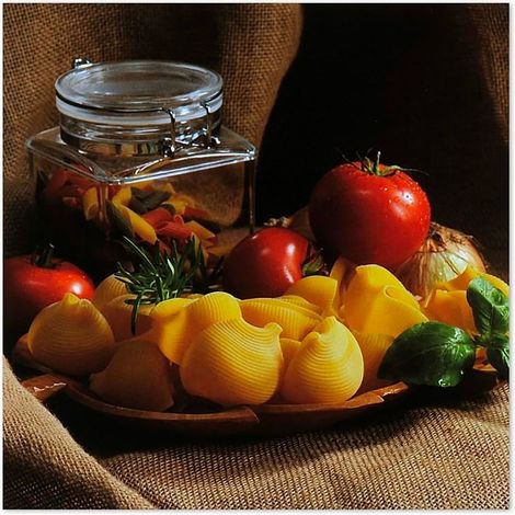 Tableau bois pâtes et tomates - 50 x 50 cm (1/4)