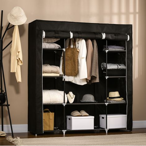 Armario Textil 150x43x162,5 Cm Acero Negro, Funda Cremallera No Tejida, 1 Barra, 10 Baldas (1/5)