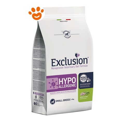Exclusion Dog Hypoallergenic Adult Small Breed Insetti e Piselli - Sacco 2 Kg - Cibo Secco Cani