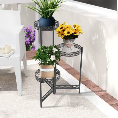 Supporto per Piante Metallo 3 livelli Scaffale a Scala Piedistallo Piante orchidee Pieghevole (1/5)