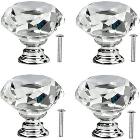 4 Pcs Poignée Bouton de Porte Placard Meuble Tiroir Diamant de Verre Cristal Boutons de tiroir en cristal avec vis pour commode de cuisinepoignées de porte en verre de cuisine 30mm