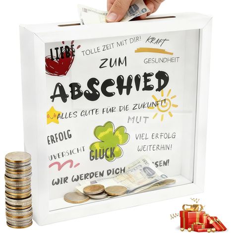 Abschiedsgeschenk für Kollegen: Personalisierte Spardose mit Fotorahmen, Glücksbringer für Jobwechsel, Ruhestand und Abteilungswechsel. Geschenk für Kollegen, Chef und Vorgesetzte. Weiß (1/5)