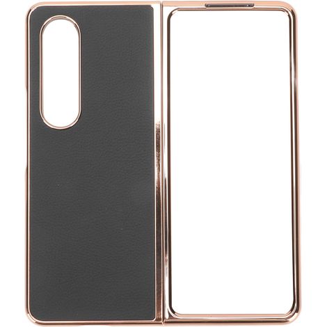 Étui en cuir de vachette véritable nano-électroplaqué avec un motif ciel pour téléphones pliables Samsung Galaxy Z Fold 4 résistant aux rayures et protecteur en noir. (1/5)