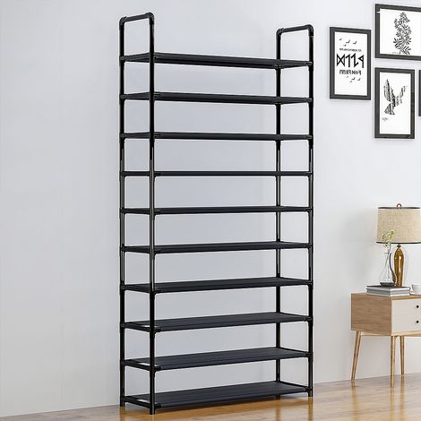 Sifree – Meuble à chaussures modulable 10 étagères en acier – Dimensions 100 cm x 29,5 cm x 176 cm – Capacité jusqu'à 30 paires – Noir (1/5)