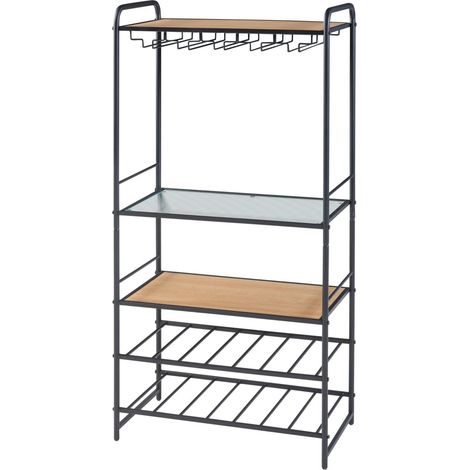 Botellero metal MDF cristal 120 x 61 x 33 cm negro efecto roble transparente 030009187