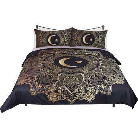 Ensemble de literie 3 pièces avec motif étoiles et lunes en 3D, housse de couette et taies d'oreiller, taille US Full (1/5)