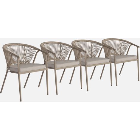 Sillón de jardín apilable de acero y cuerdas, set de 4 (1/5)