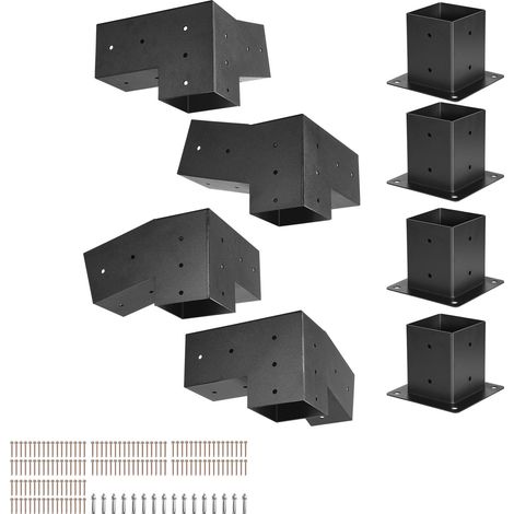 Mophorn Kit per pergola, staffa angolata a 3 vie da 4x4 pollici per travi in legno da 3,5x3,5 pollici, staffe in acciaio resistenti con viti e basi per pali, ideali per pergole esterne, gazebo