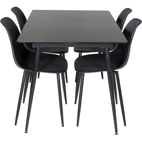 SilarBLExt Essgruppe Esstisch Ausziehbarer Tisch Länge cm 120 / 160 schwarz und 4 Polar Esszimmerstühle schwarz. (1/5)