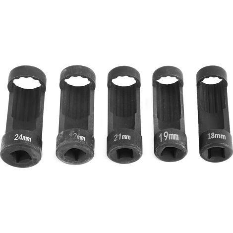 Set de 5 douilles à chocs 12 pans 1/2 pour écrous de jambe de force, tailles 18-24mm, compatible clé à six pans 6496, acier robuste (1/5)