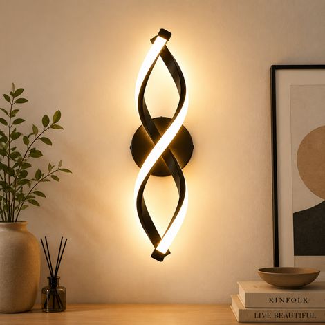 Applique LED da parete per interni 10×37 cm, design intrecciato, 15 W 1500 lm, luce calda 3000 K, nera, per soggiorno, camera e scale (1/5)