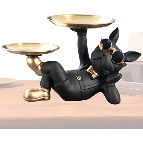 Plateau à clés en résine Figurine de bouledogue français pour décoration de maison et de bureau décoratif pour Halloween, Thanksgiving et Noël Accessoires et ornements de (1/5)
