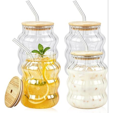 Verre Matcha Verres Latte Avec Paille Et Couvercle pour Iced Coffee et Cocktails (1/5)