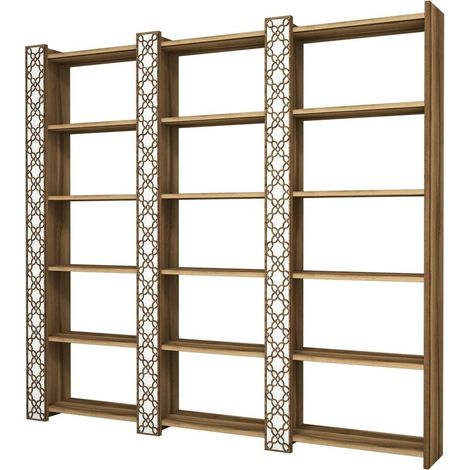 Dmora - Libreria Vele, Scaffale da ufficio, Mobile portalibri, Biblioteca, 185x24h170 cm, Noce e Bianco (1/4)