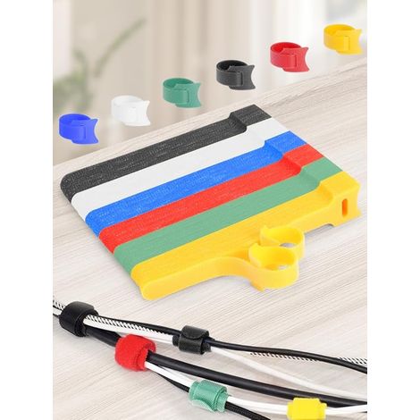 Lot de 60 attaches de câbles réutilisables, attaches de câbles réglables, organisateurs de câbles, gaines de câbles et système de fixation auto-agrippant - 6 couleurs (rouge, jaune, bleu, vert, blanc, (1/5)
