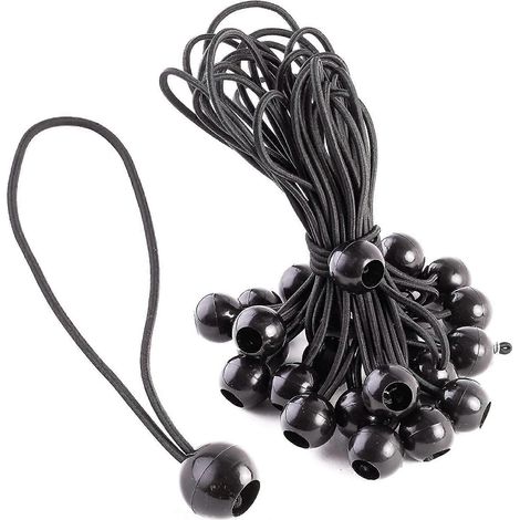 Cordes élastiques Starlight avec boules - Lot de 25 x 20 cm, Cordes élastiques universelles avec clips - Corde élastique résistante, Idéale pour le camping, les bagages et les bâches (1/5)