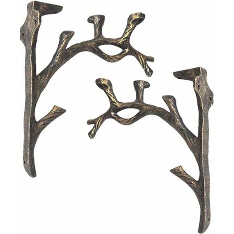Vintage Shelf Brackets (2 pieces), Cast Iron, Branch Shape Angle Shelf Brackets, Antique Craft Style, Creative Decorative Triangle Bracket, Wall-Mounted Bookshelf, Flower Stand