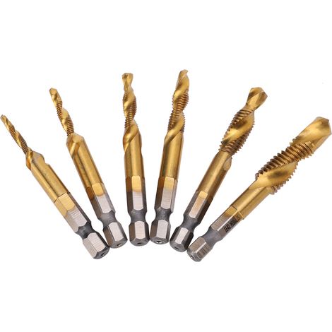 Ensemble de 6 Forets Taraudeurs HSS à Tige Hexagonale, Revêtement Titane pour Filetages M3 à M10 - Outils de Filetage en Acier Rapide (1/5)