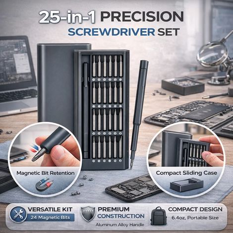 (Manche en aluminium) Kit de tournevis magnétique UF Tool 25 en 1 - Kit de réparation de précision pour téléphones, ordinateurs et appareils électroniques - 24 embouts en acier détachables (1/5)