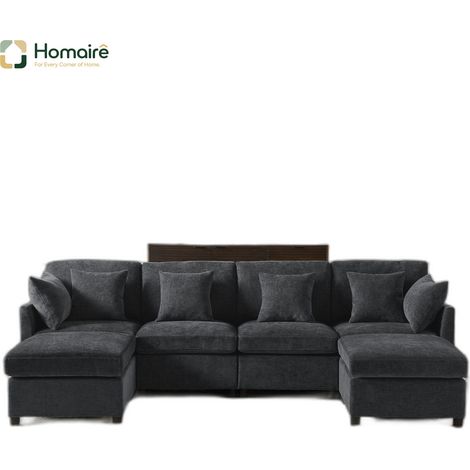 Canapé modulable en velours gris avec accoudoirs 278 x 161 x 81 cm HOMAIRE (1/5)