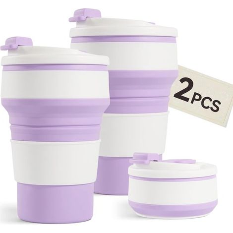 Lot de 2 tasses de voyage pliables - Tasses de voyage pliables en silicone - Conviennent aux boissons chaudes et froides - café (1/5)