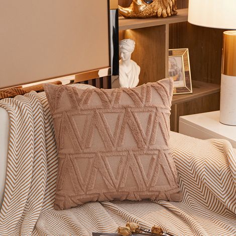 2 pcs Doux tissu moelleux Laine Courte Velours Décoratif Housses de Coussin Luxe Style pour canapé Chambre Kaki 45 x 45 cm (1/5)