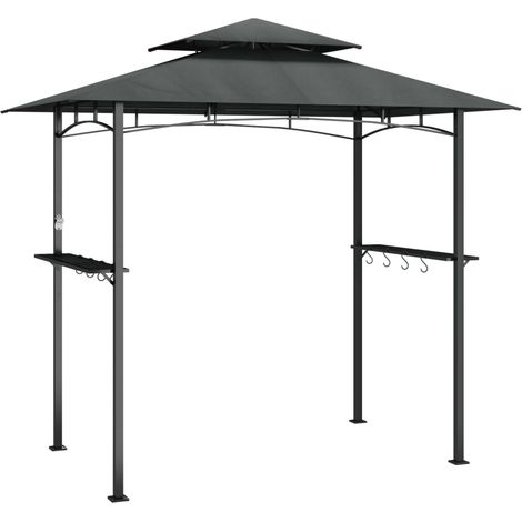 Gazebo BBQ et étagères latérales anthracite 240x150x243cm acier CFW981074 (1/5)