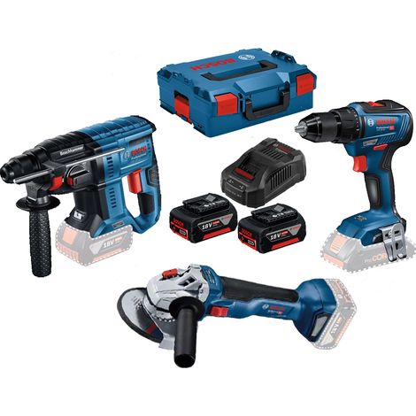 Kit 3 outils sans fil Bosch Professional 18V - GSR 18V-55, GWS 18V-10, GBH 18V-21, 2x5,0 Ah, coffret L-BOXX (1/3)