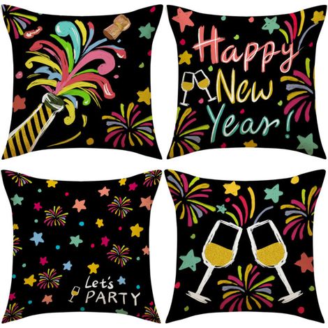 Bonne année Housses de coussin décoratives pour le Nouvel An et les fêtes d'hiver, parfaites pour décorer votre canapé ou votre fauteuil
