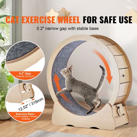 Roue d'exercice pour chat en bois, grand tapis roulant 91 cm avec moquette amovible et jouet, roue course intérieure pour activation, convient à la plupart des chats (1/5)