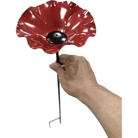 Piquet de jardin en métal fait main avec abreuvoir pour oiseaux et pollinisateurs, motif floral (1 pièce)