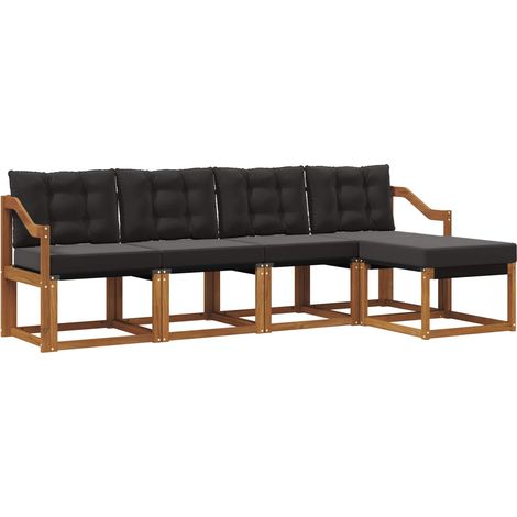 Conjunto de sofás de exterior con cojín 5 pcs Natural y negro vidaXL
