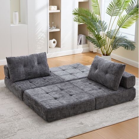 Klappbares Schlafsofa 79x79x57 cm grau, mit Kissen, Chenille, platzsparend MEUBLIV (1/5)