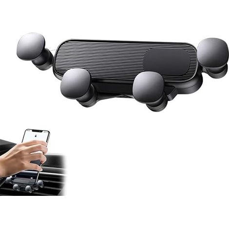Soporte para teléfono de coche: tipo de montaje en la rejilla de ventilación, duradero e ideal para viajes largos y para escuchar música. (1/4)
