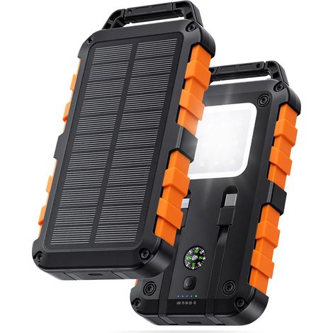 Batterie Externe Solaire 10000 mAh, 2 Câbles, USB-C PD 22.5W Recharge solaire, design étanche, lampe LED, batterie portable pour smartphones, tablettes et camping (1/5)