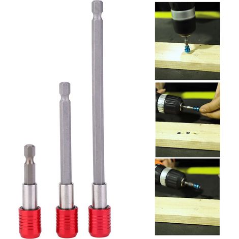 Porte-embouts de tournevis en 3 parties, acier inoxydable rouge, tige hexagonale 1/4 pouce, longueur 60/100/150 mm pour tournevis électriques (1/5)