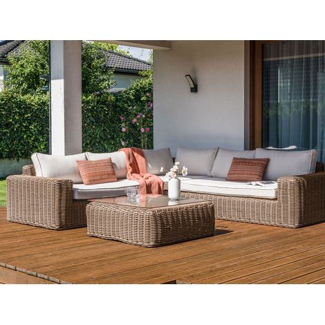 Conjunto modular de jardín 6 plazas de mimbre ratán sintético marrón Palermo (1/5)
