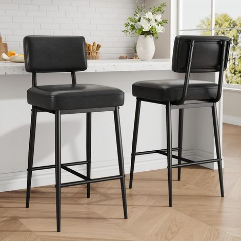 Lot de 2 Tabourets de Bar Style Industriel - Hauteur d'Assise 65 cm pour Ilot de Cuisine - Dossier et Repose-Pieds - Charge 181 kg (1/5)