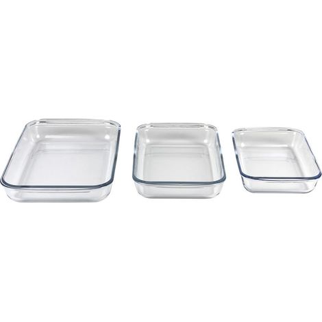 Set De 3 Fuentes Rectangulares De Vidrio Borosilicato Modelo Baritina 1600ml-2200ml-3000ml