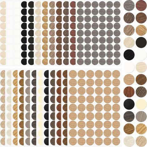 1188 Pièces de Capuchons Autocollants pour Trou de Vis, Ronds 15/21 mm Cache-Vis Autocollants, Pastilles pour Trou de Vis à Grain de Bois et Couleurs Unies pour Meubles et Armoires (1/5)