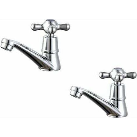 Lot de 2 mitigeurs de lavabo,poignée en croix,chromé poli,laiton,salle de bain,style victorien (1/4)