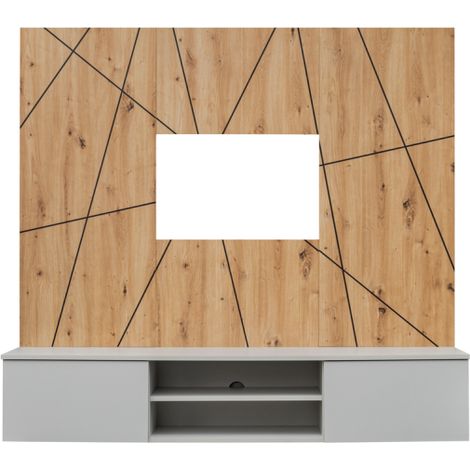 Ensemble meuble TV mural Xari G2 - Bois MDF gris perle et chêne artisan - 160 x 148 x 35 cm - Livraison gratuite (1/5)