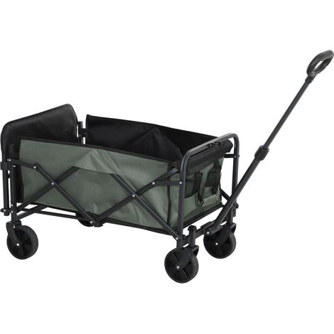Carrello da Giardino 114x46x65-92 cm Capacità 72L Pieghevole con Pannello Apribile in Acciaio e Poliestere Verde (1/5)