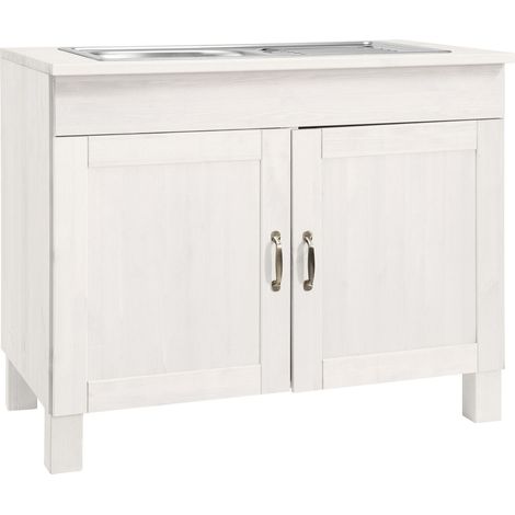 Meuble bas de salle de bain 100 cm – Armoire évier 2 portes en pin massif FSC® – Design élégant et durable – Rangements optimisés (1/4)