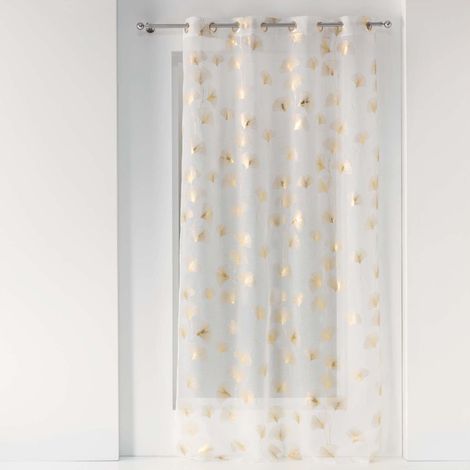 Douceur D'Intérieur – Voilage à œillets 140 x 240 cm – Voile léger sable imprimé métallisé – Laisse passer la lumière – Lavable en machine
