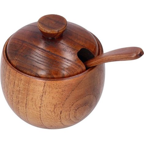 Longziming - Pot à épices en bois avec couvercle - Récipient de rangement naturel pour le sel, le sucre, le thé et le café - Rangement de cuisine durable avec un couvercle à visser pratique - Parfait (1/5)
