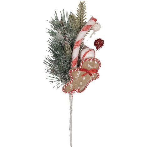 Branche Décorative de Noël avec Bonhomme de Pain d'Épices en Plastique Vert 30 cm - PANGIVO