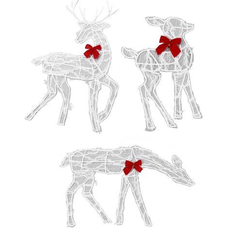 Family Set of 3 Lighted Christmas Deer, Large Outdoor Holiday Decorations, LED Light, for Front Yards, Patio, Lawn Decorations and